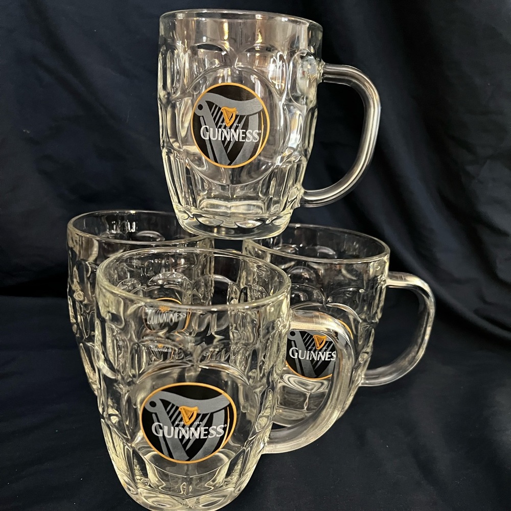 Vintage Guinness 5” 16oz glass mugs, Set Of 4